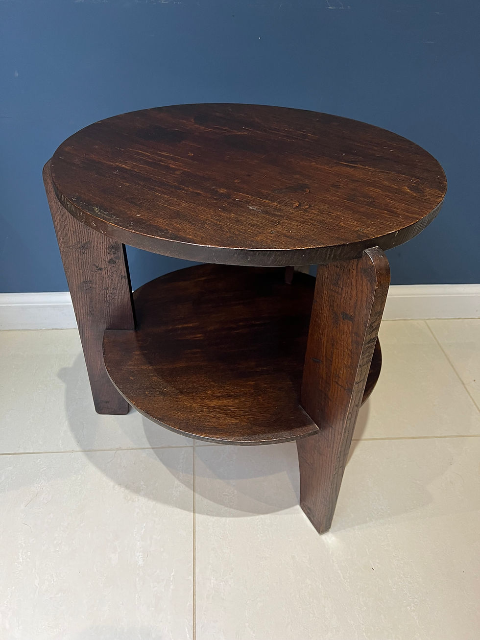 Thumbnail: Art Deco Two Tier Round Dark Oak Coffee Table or Side Table