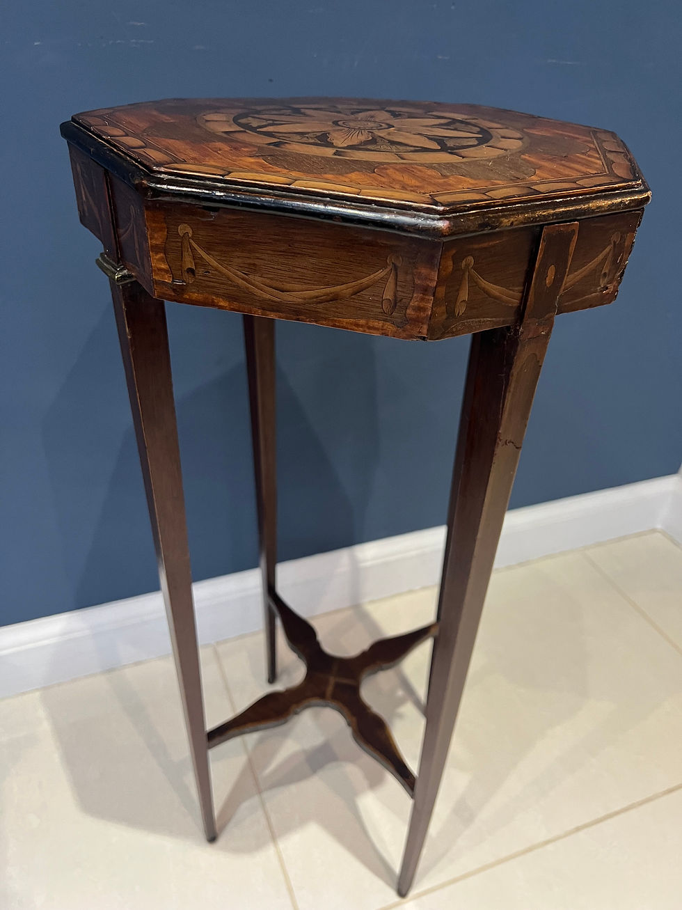Thumbnail: Stunning Octagonal Inlaid Mahogany Antique Side Table