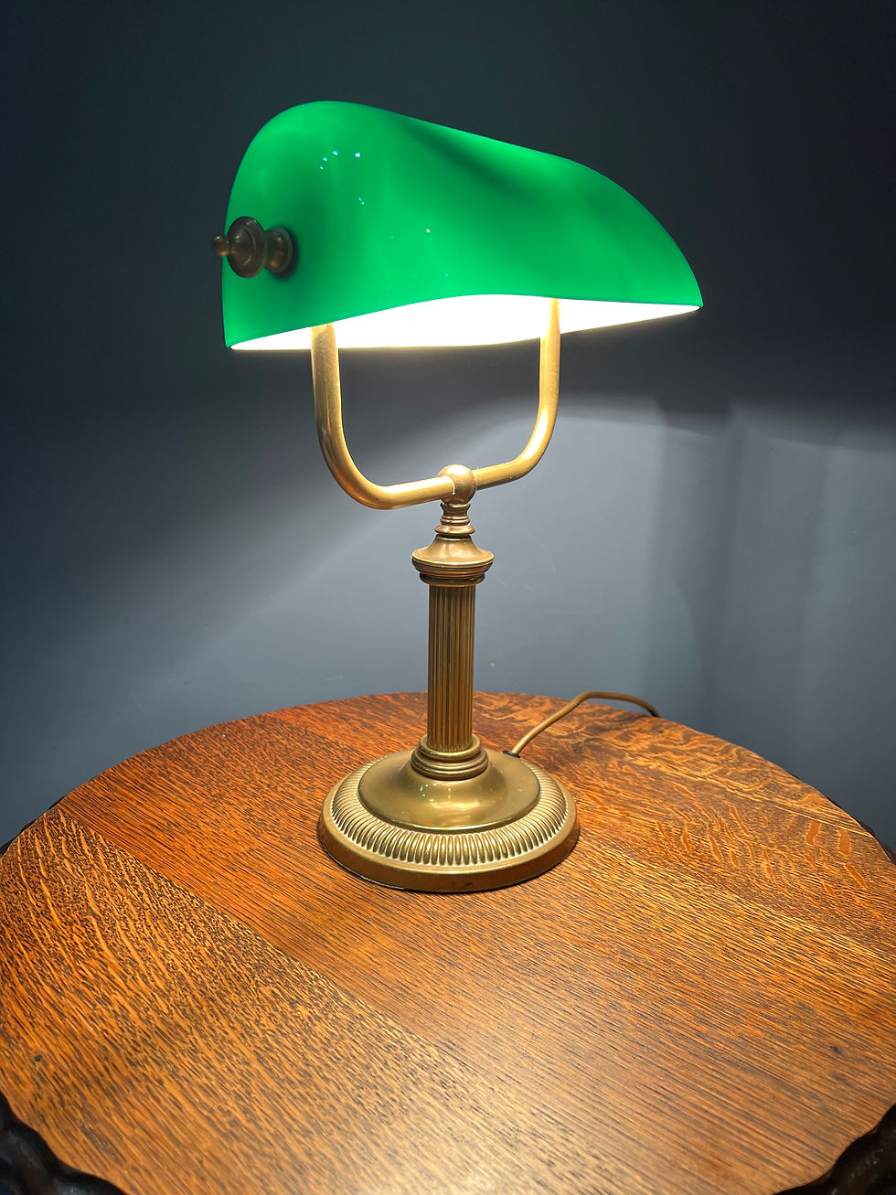 Thumbnail: Antique Brass Bankers Lamp with glass shade