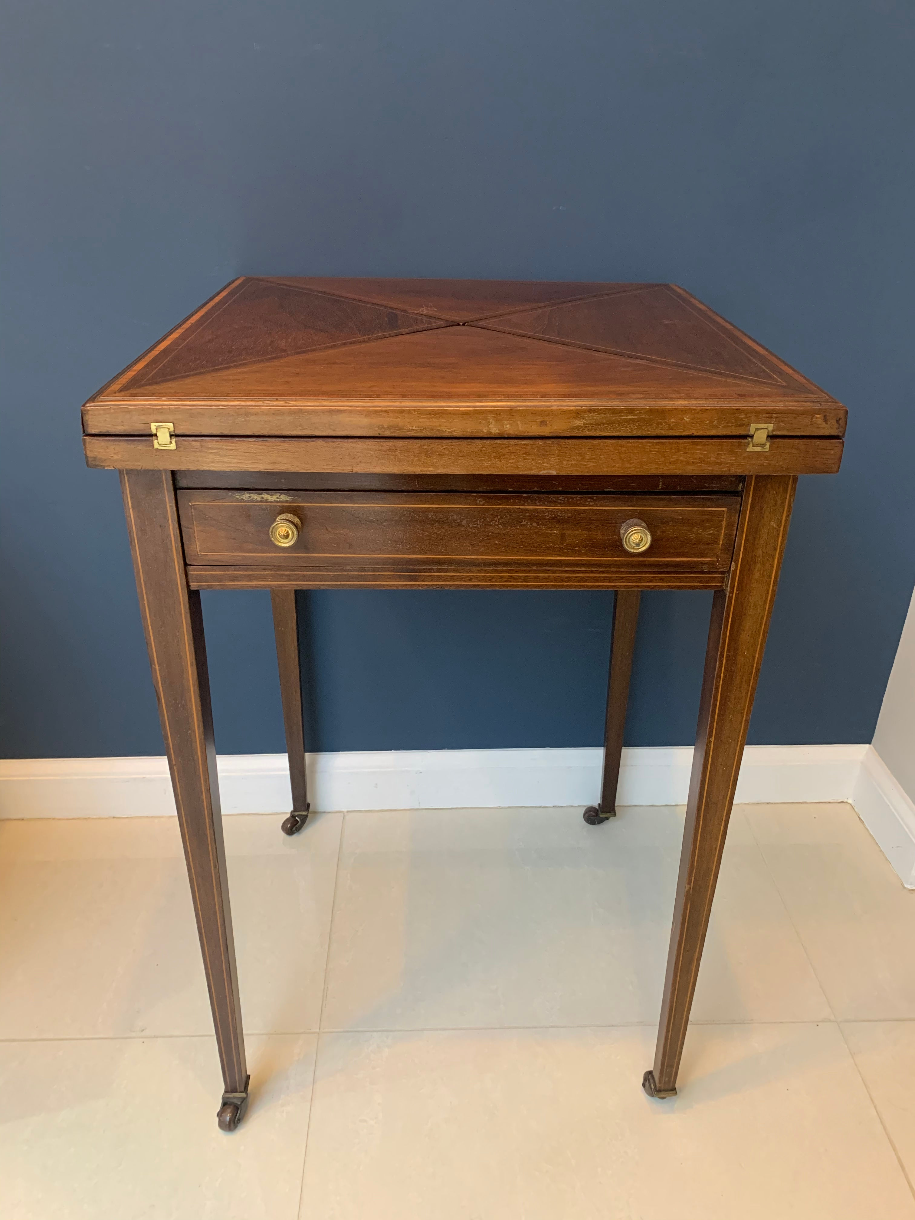 Edwardian Inlaid Mahogany Envelope Games Table
