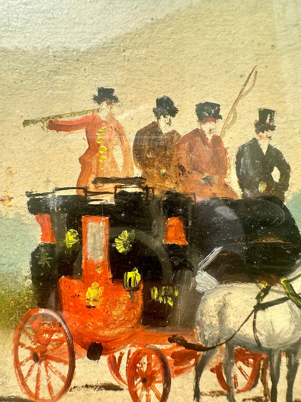 Thumbnail: Pair of Antique English Coach and Horses Oil Paintings with Passengers