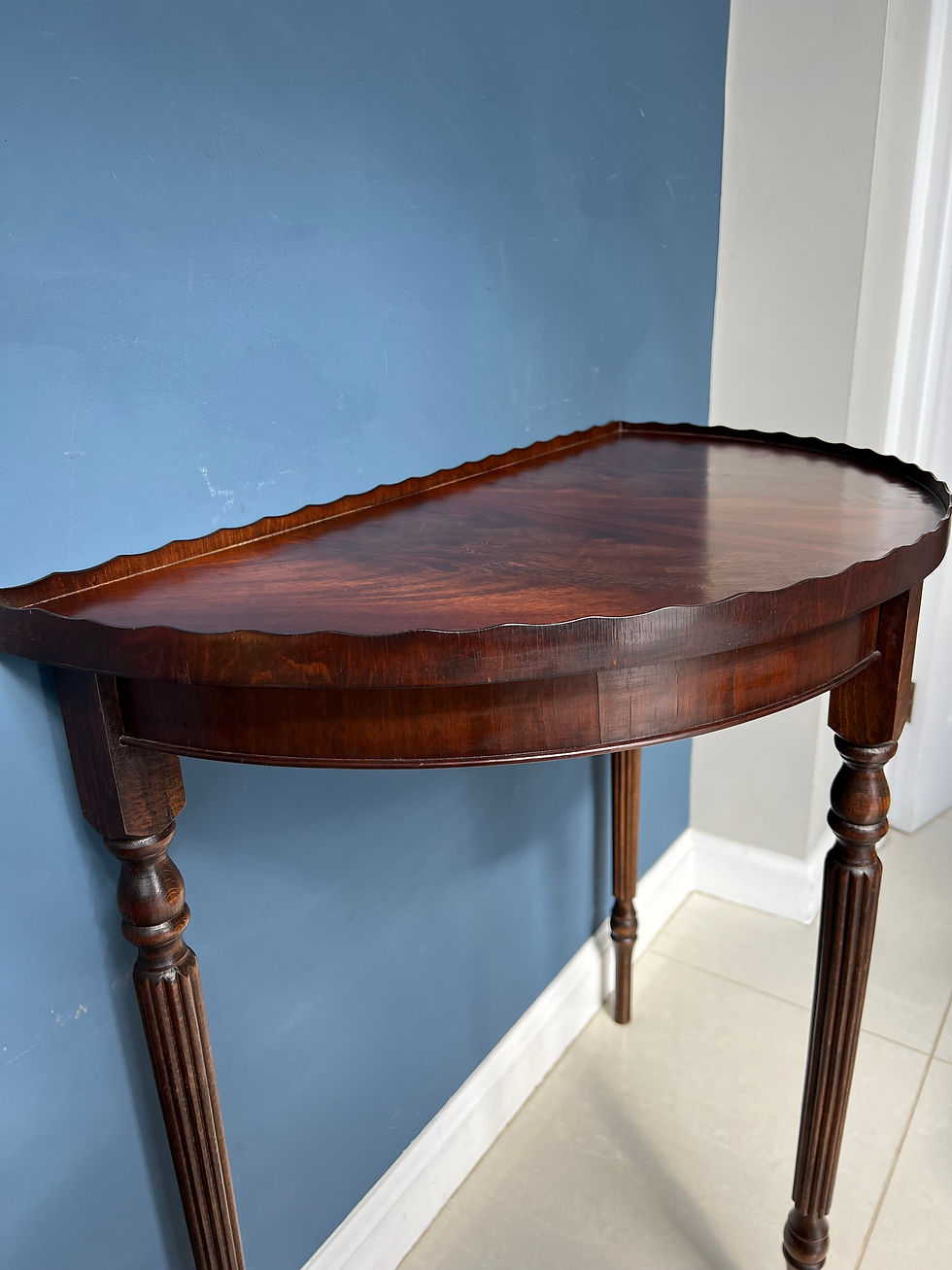 Thumbnail: Half Moon Vintage Scallop Edge Mahogany Side Table