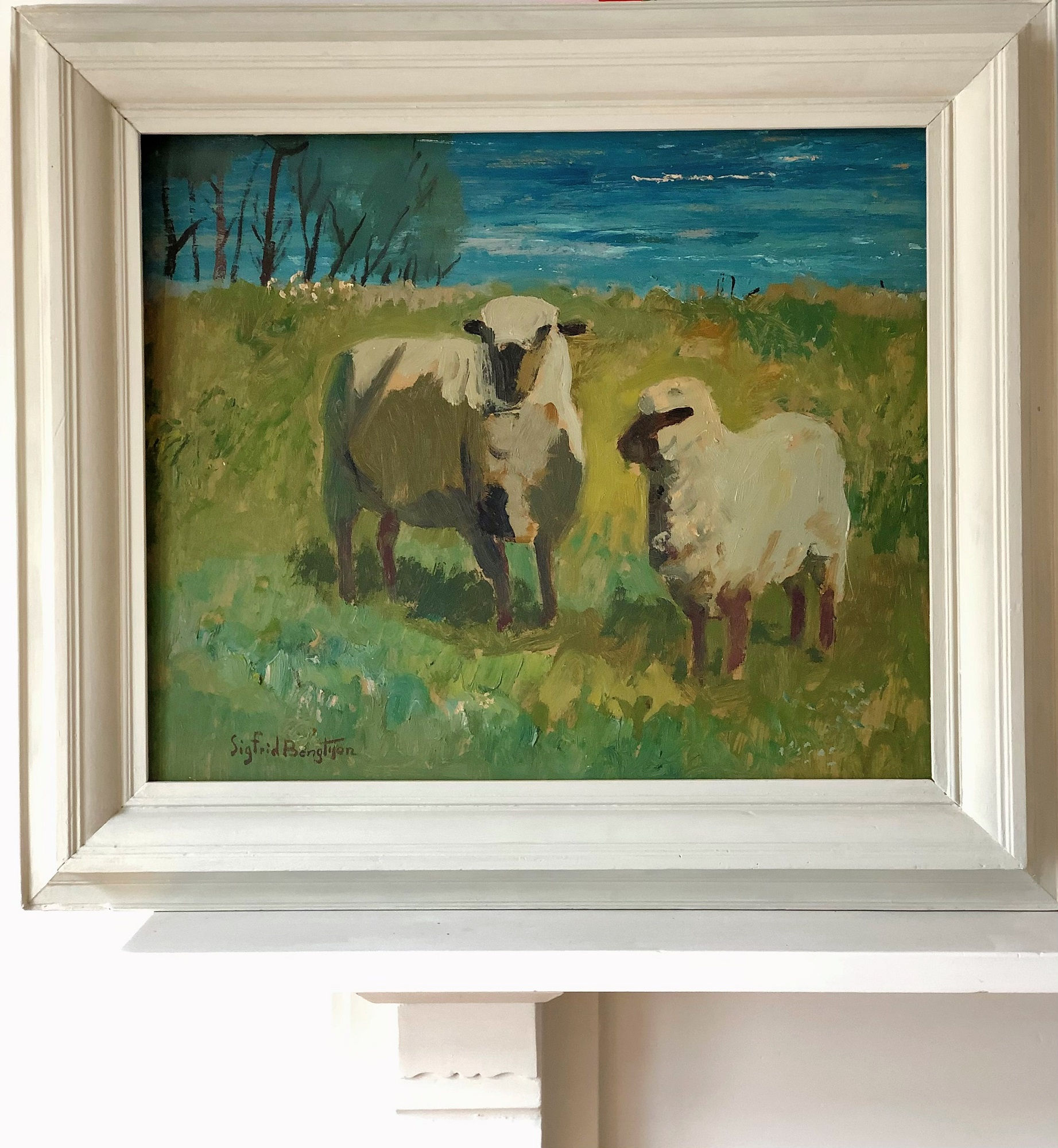 Mid-Century Oil Painting on Board of Sheep