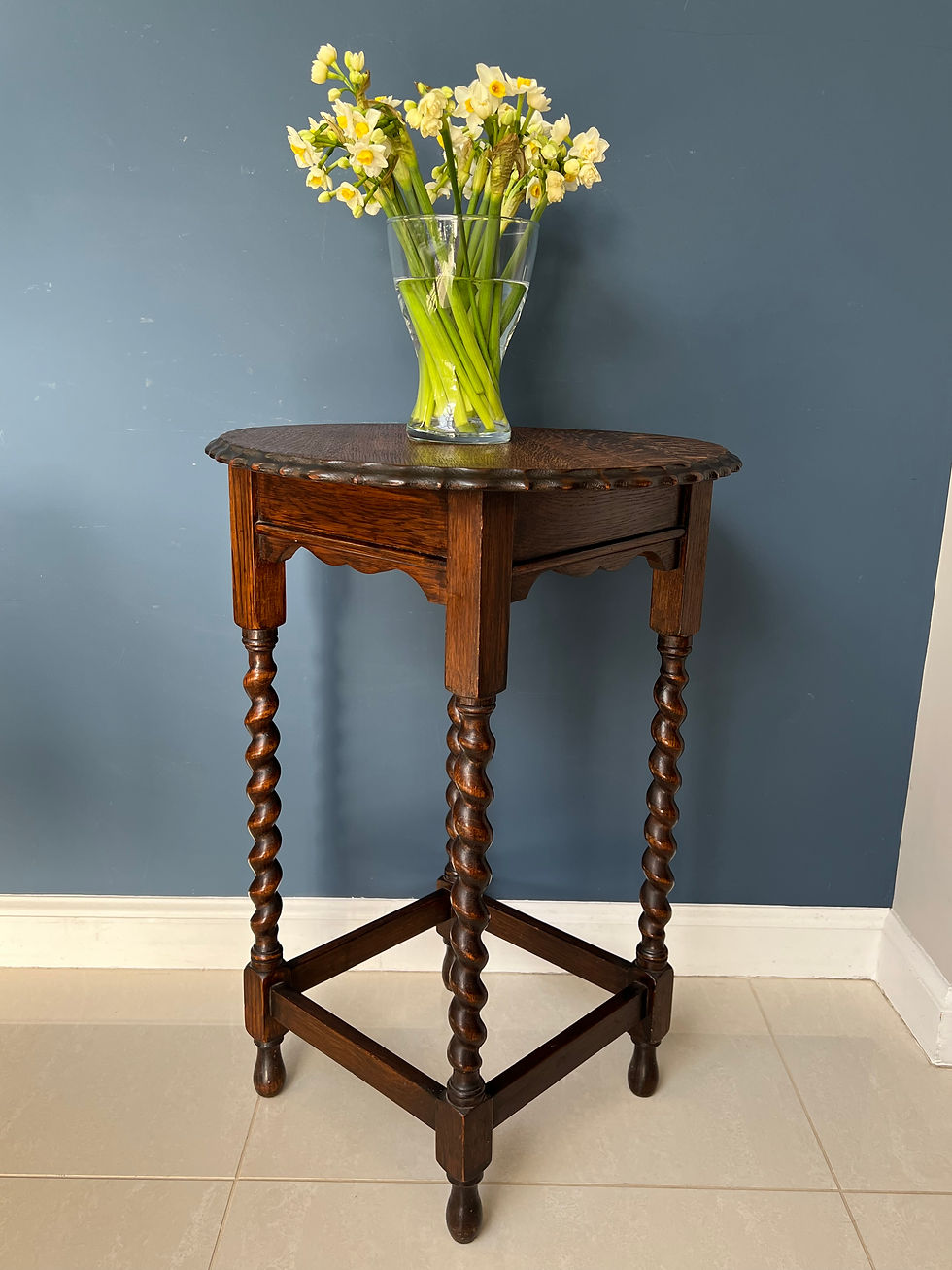 Antique Round Oak Side Table on Barley Twist Supports