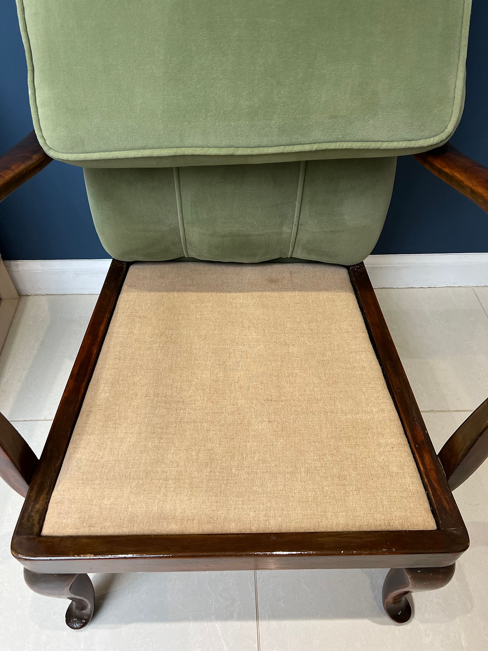 Thumbnail: Mid Century Sage Green Upholstered Open Armchair