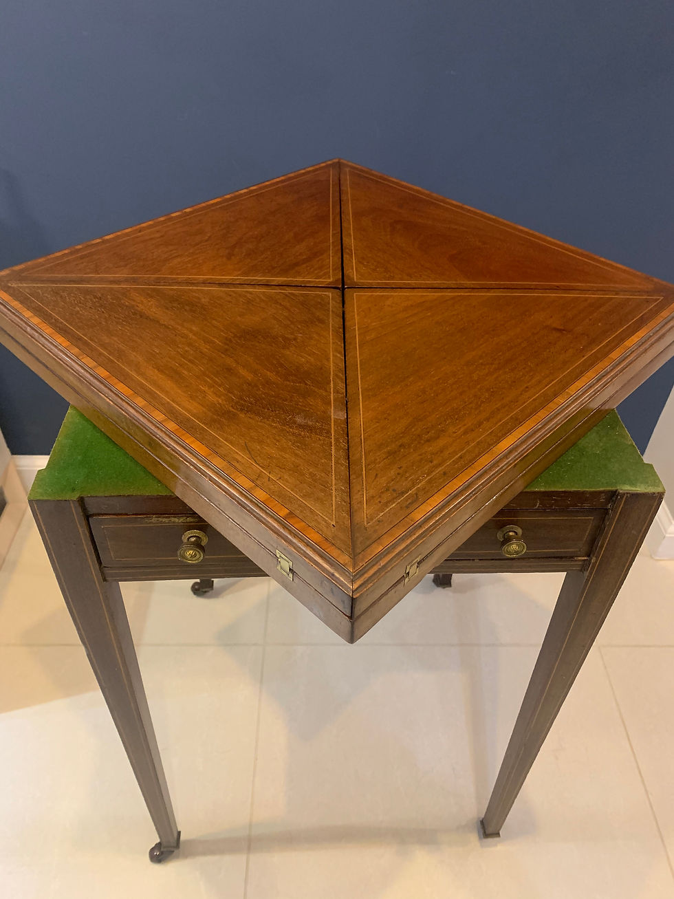Thumbnail: Edwardian Inlaid Mahogany Envelope Games Table