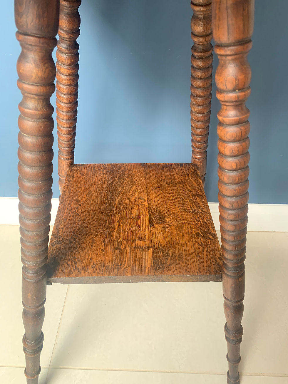 Thumbnail: Antique Arts and Crafts Oak Square Bobbin Table