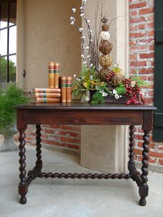 antique barley twist side table, mahogany console table with barley twist supports