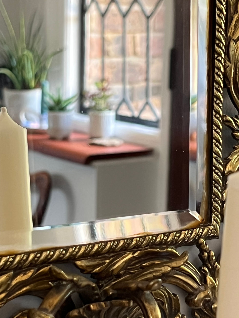 Thumbnail: Antique Brass Girandole Mirror with scrolling frame