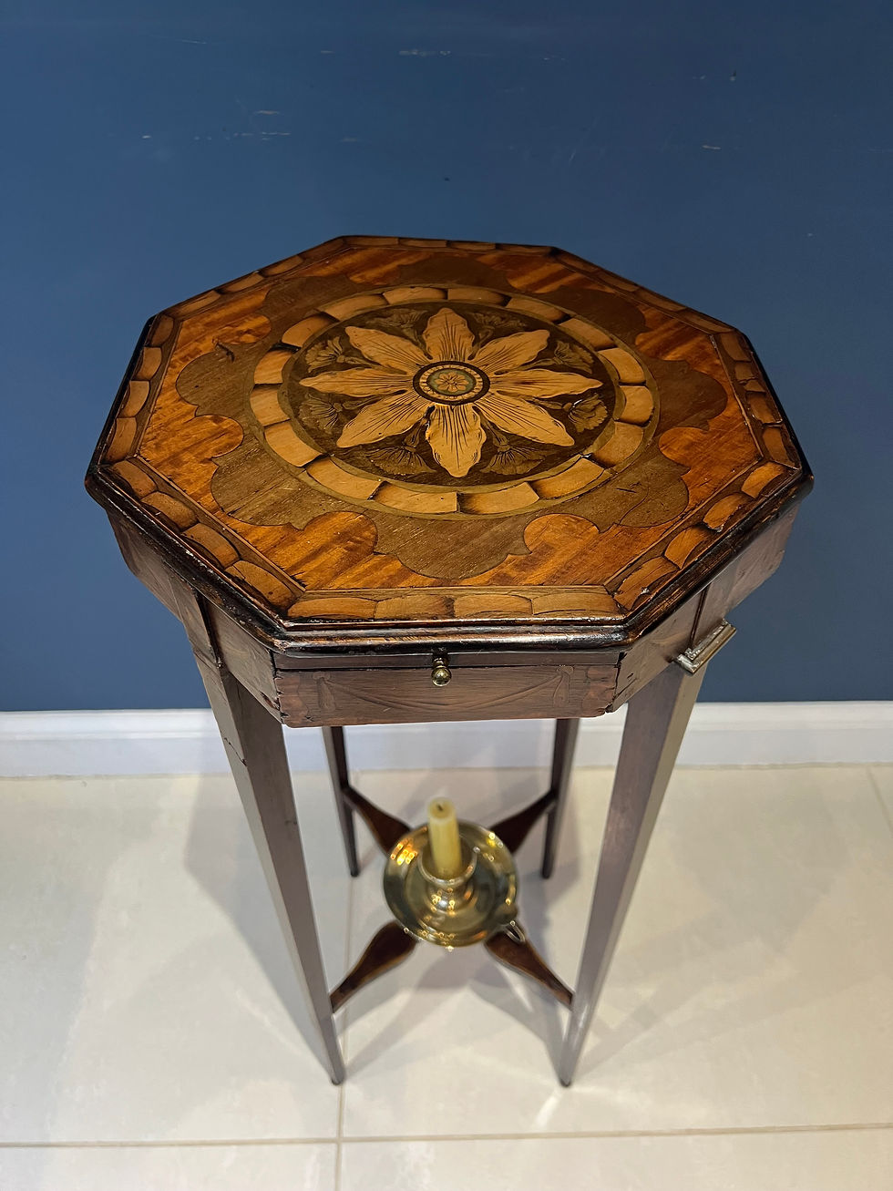 Thumbnail: Stunning Octagonal Inlaid Mahogany Antique Side Table