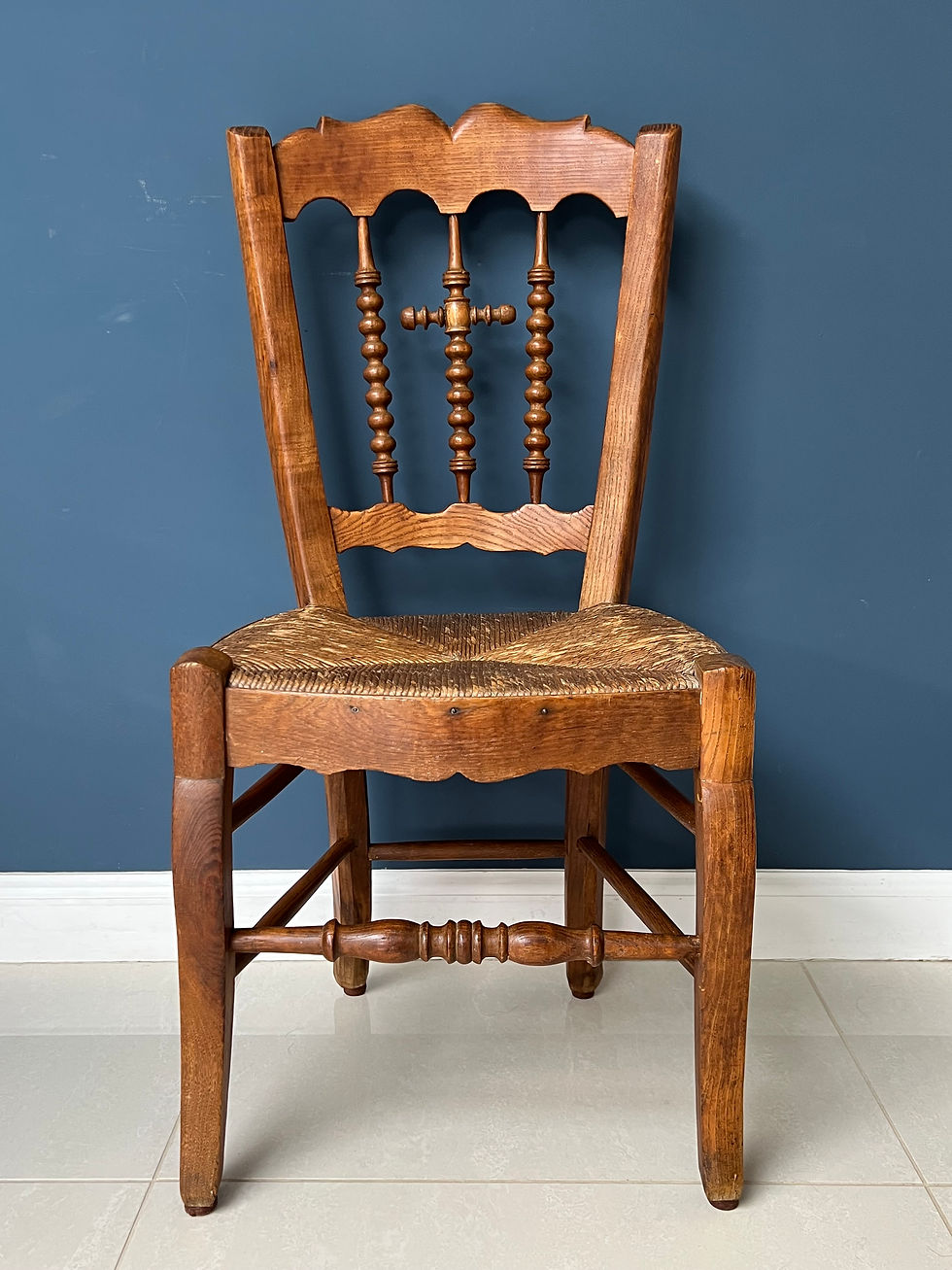 Thumbnail: French antique occasional bedroom chair with rush seat