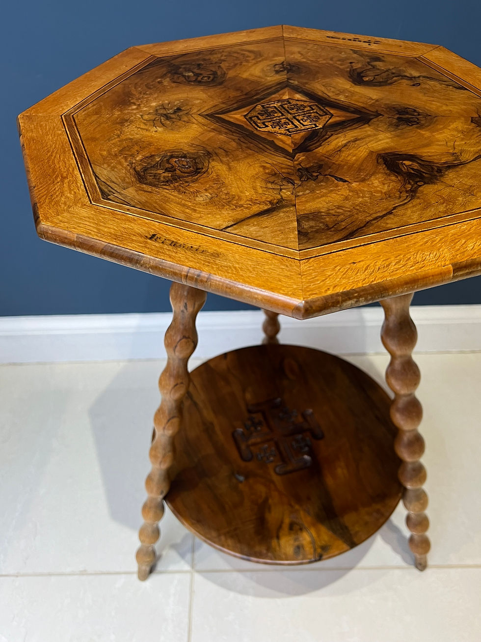 Thumbnail: 1950s olive wood fruit wood Jerusalem Table stamped