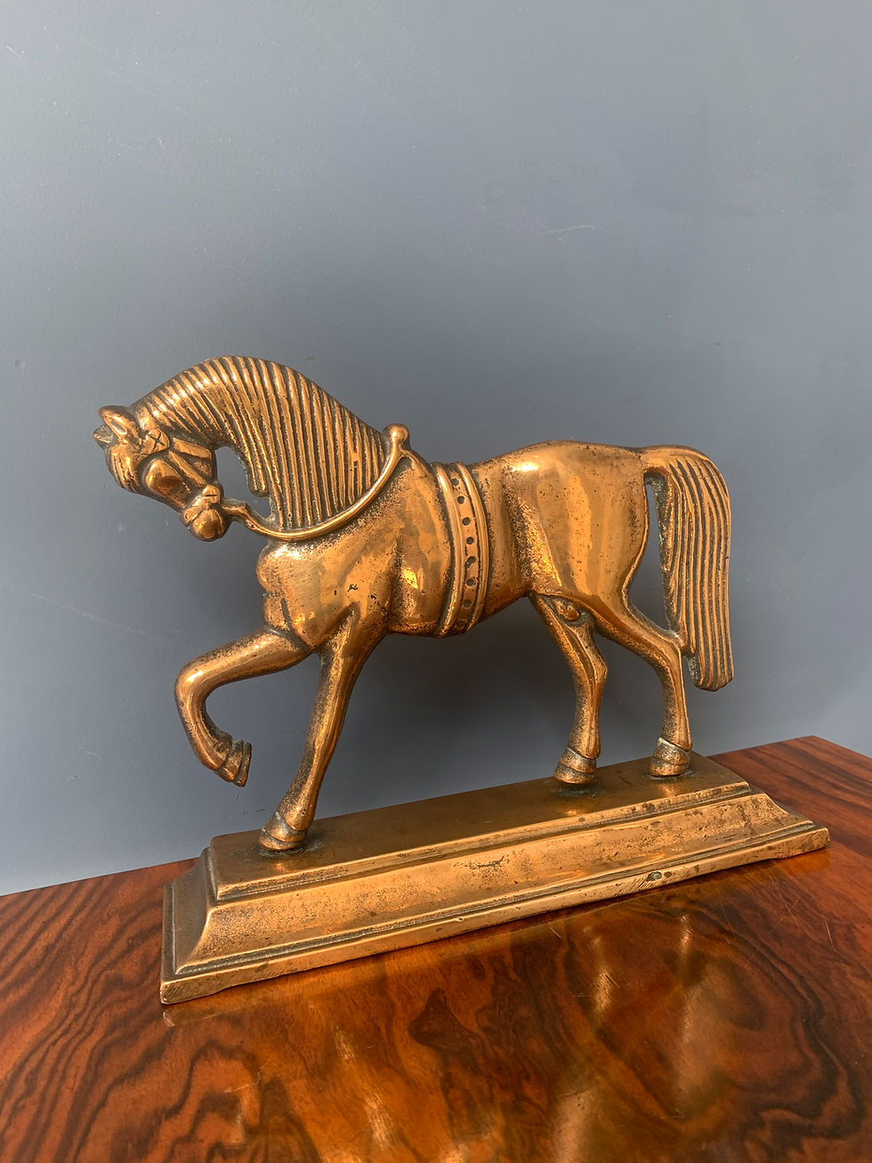 Thumbnail: Antique Victorian Brass Doorstop - Horse Equestrian