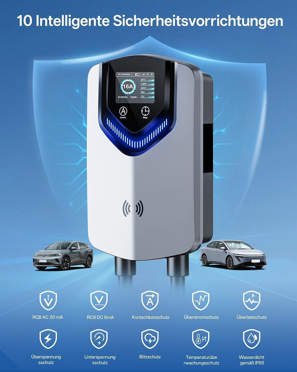 Miniaturbild: Wallbox 11kW mit APP & RFID – 3-Phasiges Typ 2 EV-Ladegerät 400V, 6–16 A, 