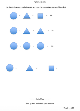 maths problem solving in a 7 plus exam paper