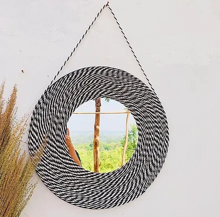 miroir - suspension murale - macramé - salle de bain - made in France - fait main  - deco artisanal 