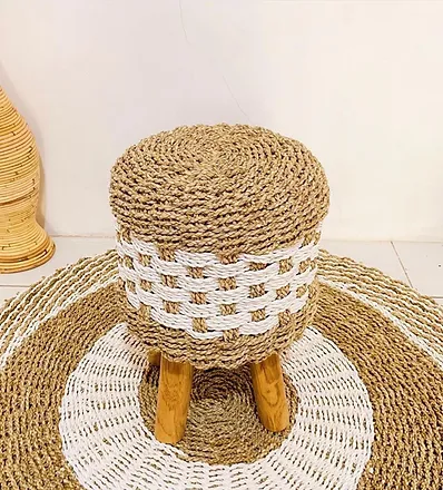 Pouf en rotin - Tabouret en rotin - Déco salon - Déco maison - Fait main - Made in France - Décoration intérieur 