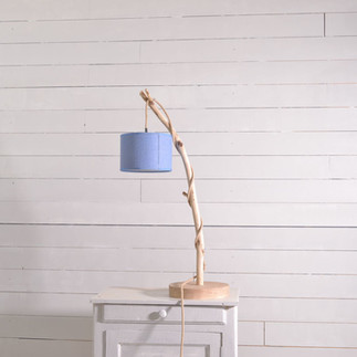 lampe bois abat jour bleu - deco intérieur - petite deco - fait main - made in France 