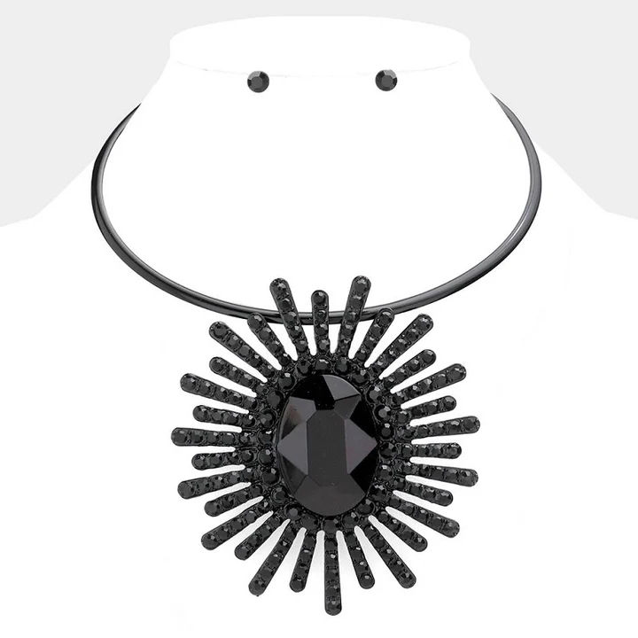Black Sunburst Statement Necklace