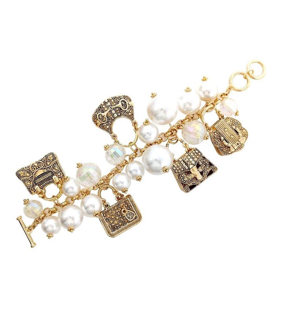 Thumbnail: CHUNKY CREAM PEARL GOLD CHARM BRACELET