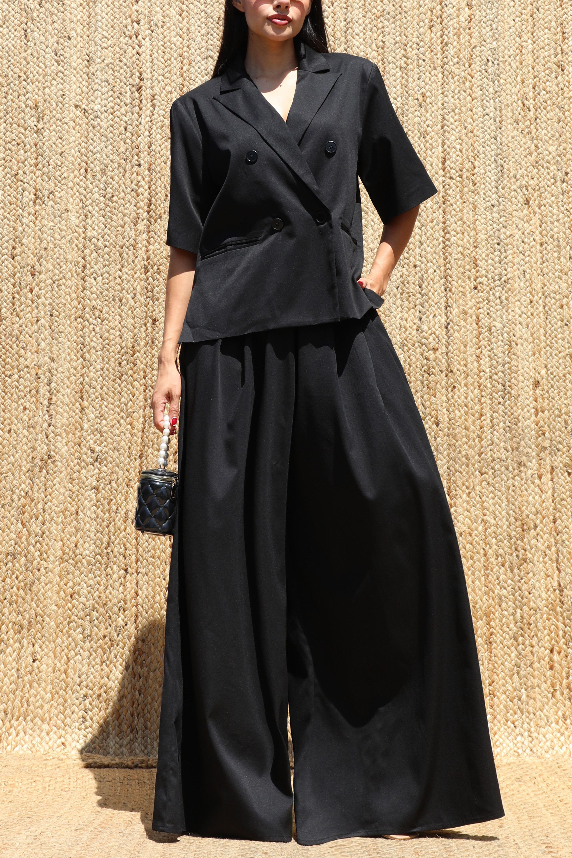 Double Button Jacket & Loose Fit Pants Set