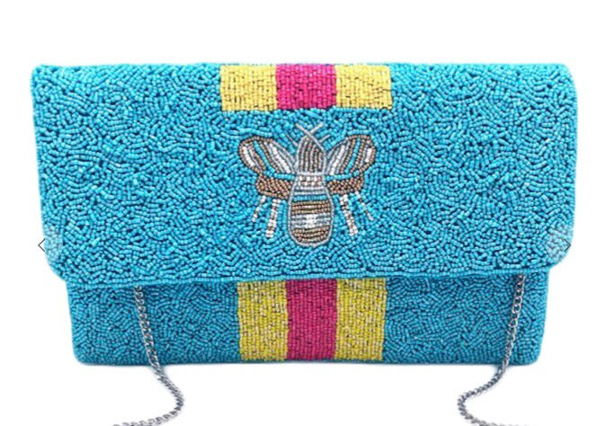 Thumbnail: BEE-You Striped Beaded Clutch 