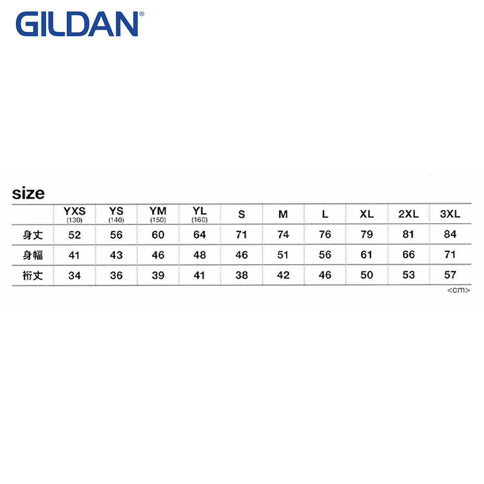 サムネイル： 商品： [ GL2000 ] Gildan (ギルダン) 6.0oz ウルトラコットン Tシャツ　サイズ表