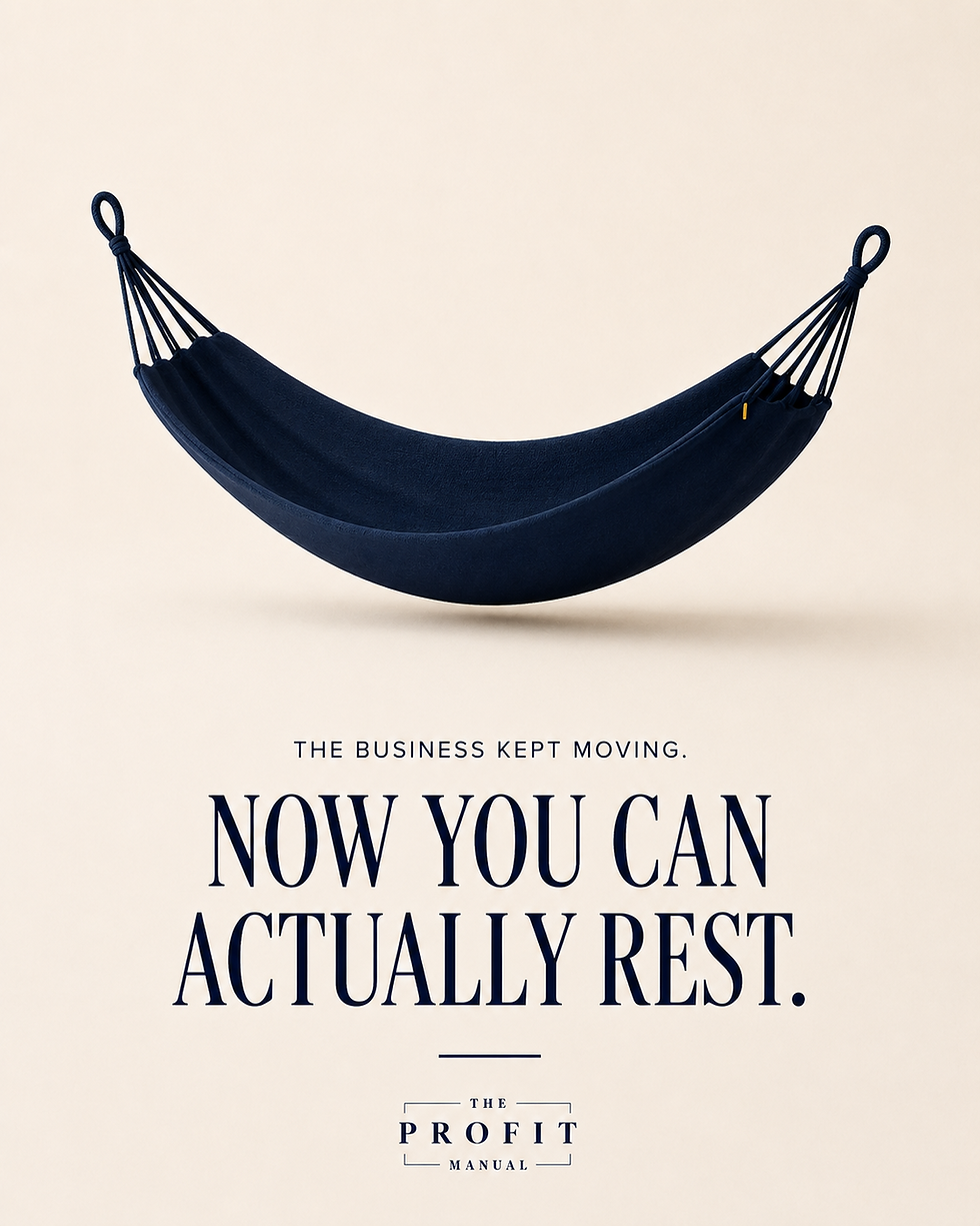 Empty deep navy hammock representing genuine rest after the business keeps moving.
