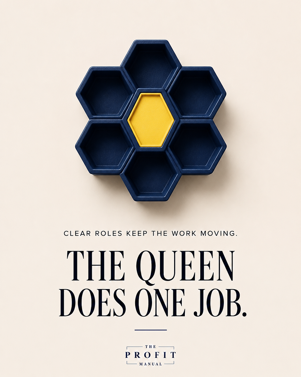 Simplified navy honeycomb with one yellow central cell representing a protected essential role.