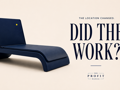 Deep navy lounge chair fused with a laptop beside the question, Did the work change?
