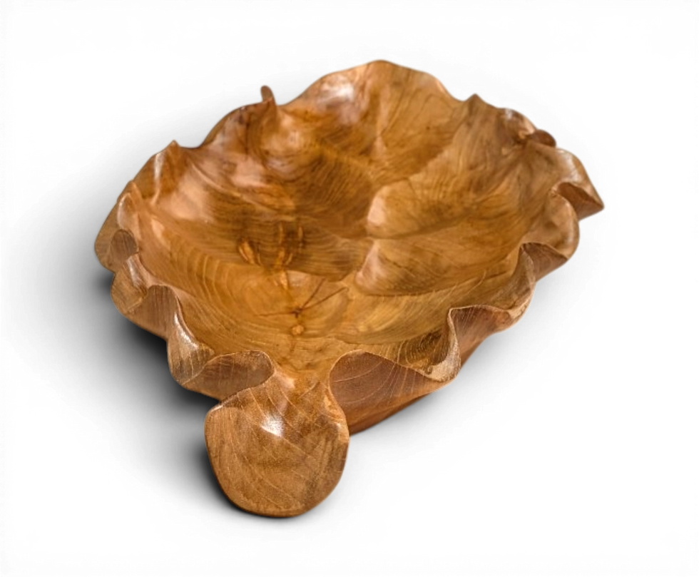 Thumbnail: Carved teak lotus leaf centerpiece with organic shape and glossy finish