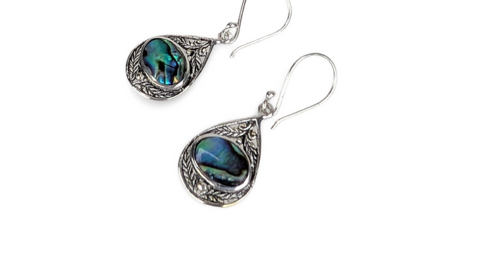 Abalone Fringe Earrings, Artisan Earrings, Dangle Silver Earrings,