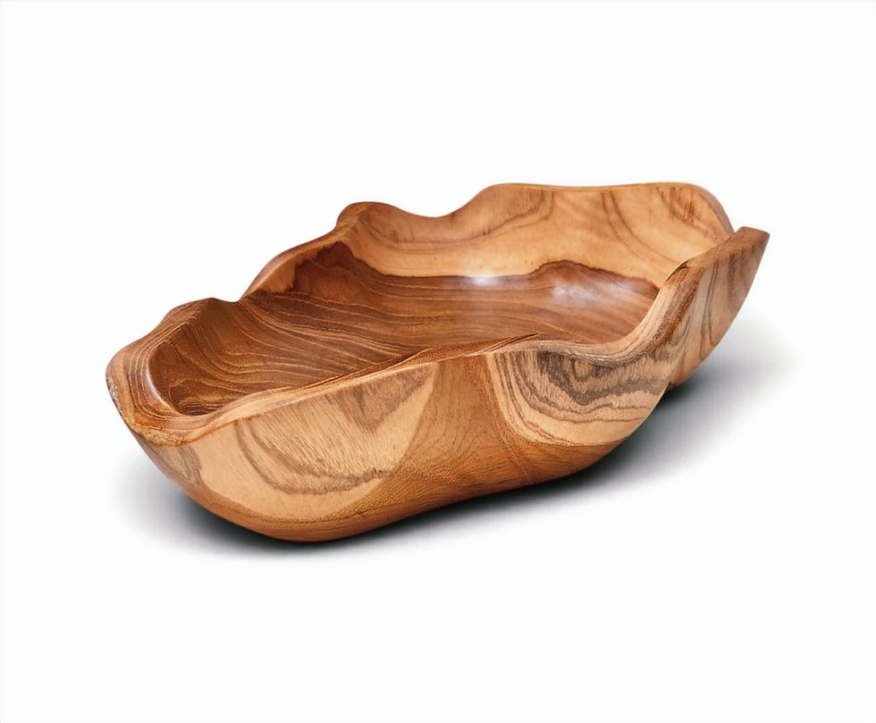 Live edge teak fruit bowl with a freeform wavy rim
