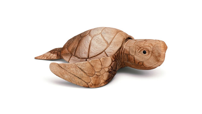 Hand-Carved Wooden Turtle Figurine with Detailed Shell and Island-Inspired Charm