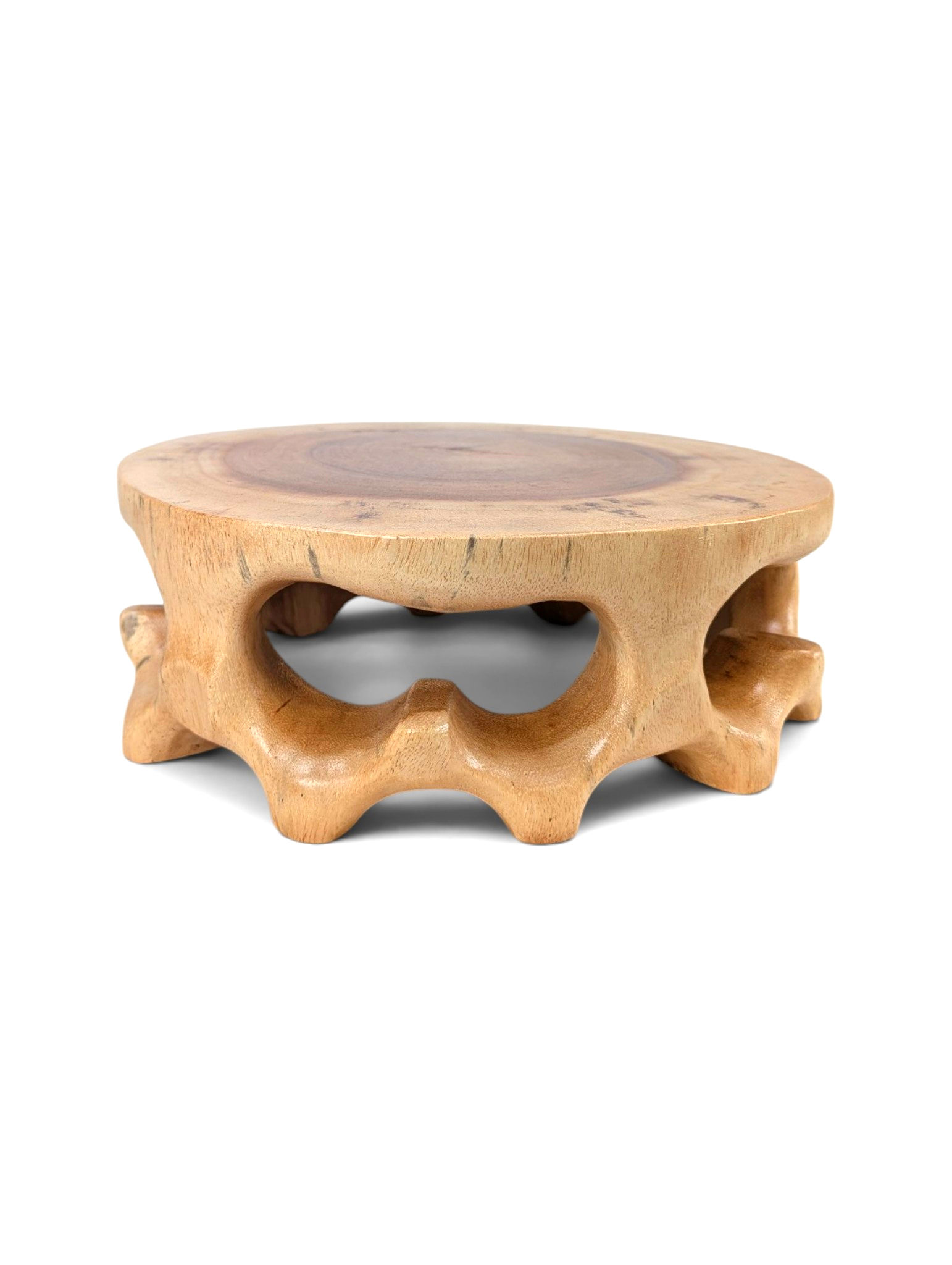Teak accent pedestal with a rounded upper platform