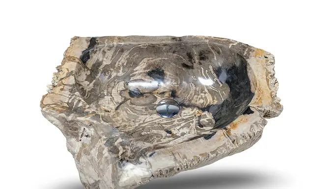 Rustic Stone Basin, Brown Petrified Wood Sink, Primitive Stone Sink, Fossilized