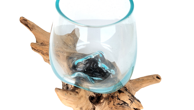 Molten Glass Terrarium, Blown Glass Vase, Teak Driftwood Planter,