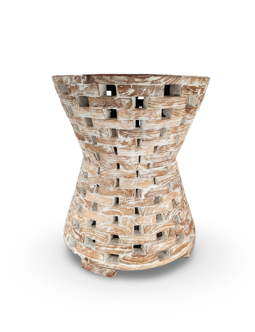 Thumbnail: Whitewashed Side Table, Boho Side Table, Wood Side Table, Round Side Table
