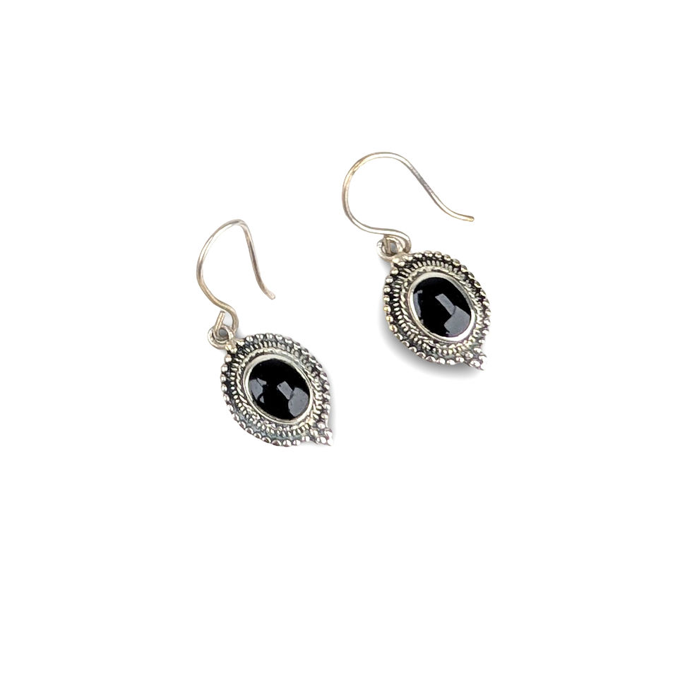 Thumbnail: Black Gemstone Earrings, Silver Filigree Earrings, Elegant Drop Earrings