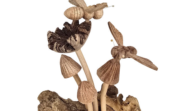 Small Teakwood Mushroom, Toadstool Carved Sculpture, Rustic Wooden Mushroom