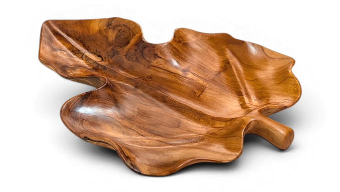 Handcrafted Teak Wood Leaf Serving Plate – Natural Artisan Centerpiece Dish