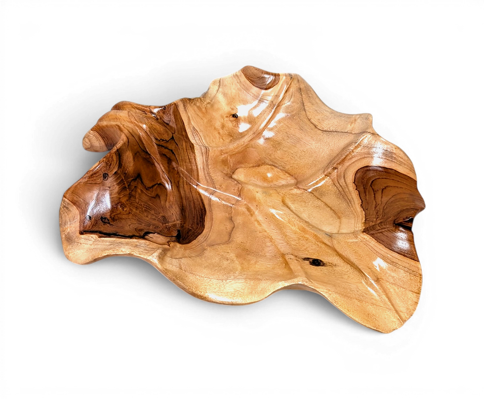 Thumbnail: Sculptural Bali teak platter with flowing leaf shape and natural wood movement