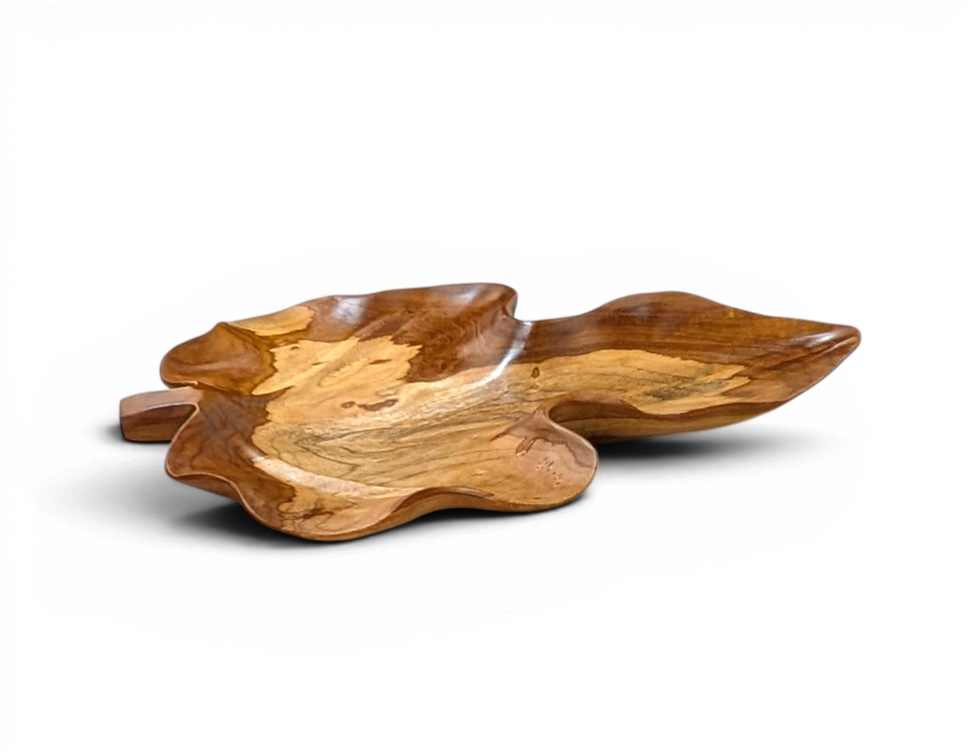 Balinese leaf serving plate crafted from natural hardwood