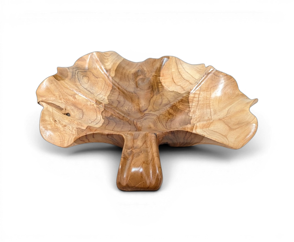 Thumbnail: Artisan carved teak leaf platter for fruit, snacks, or table display