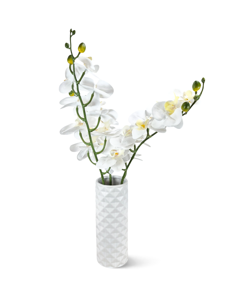 White ceramic flower vase with geometric texture