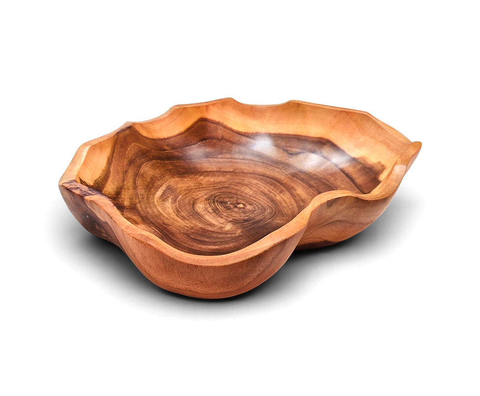 Bali-made teak chip bowl with a flowing wavy edge