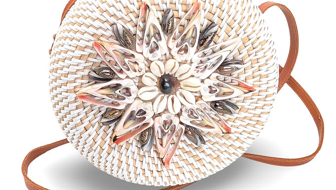 Round Shell Bag, Woven Rattan Bag, Crossbody shell Bag, Boho Summer Bag,