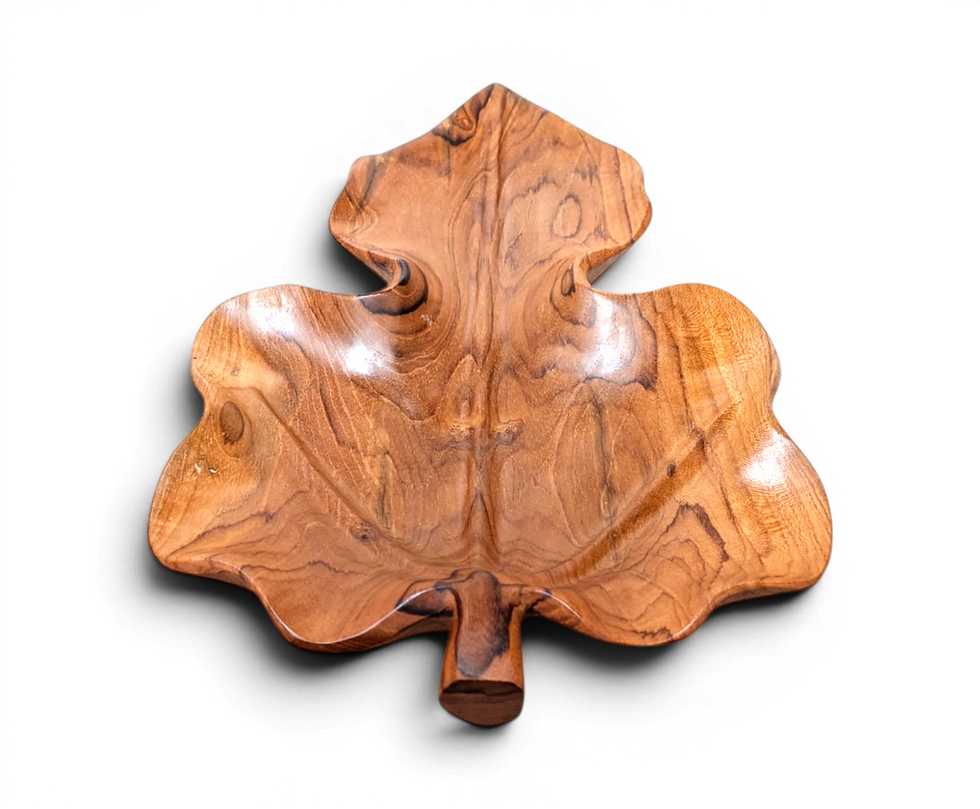Thumbnail: Hand carved teak leaf decoration piece for table, shelf, or entryway styling