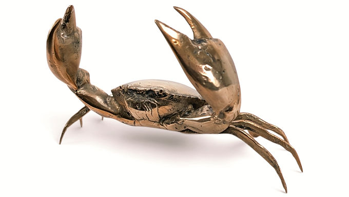 Lifelike Brass Crab Figurine Statue, Realistic Coastal Table Décor