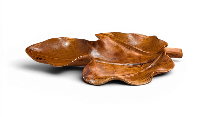 Hand-Carved Teakwood Lotus Leaf Platter | Balinese Artisan Serving Tray